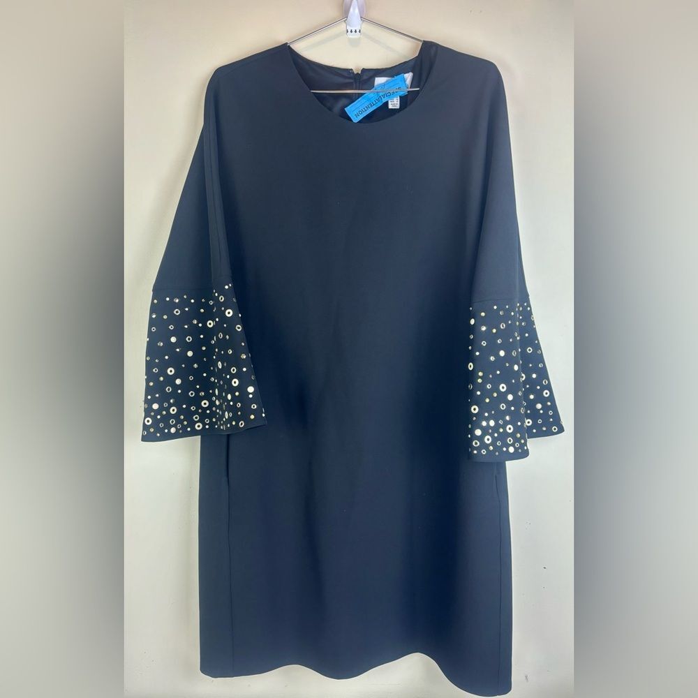 Belle Badgley Mischka Jagger Little Black Dress Bell Embellished Sleeves Size 12